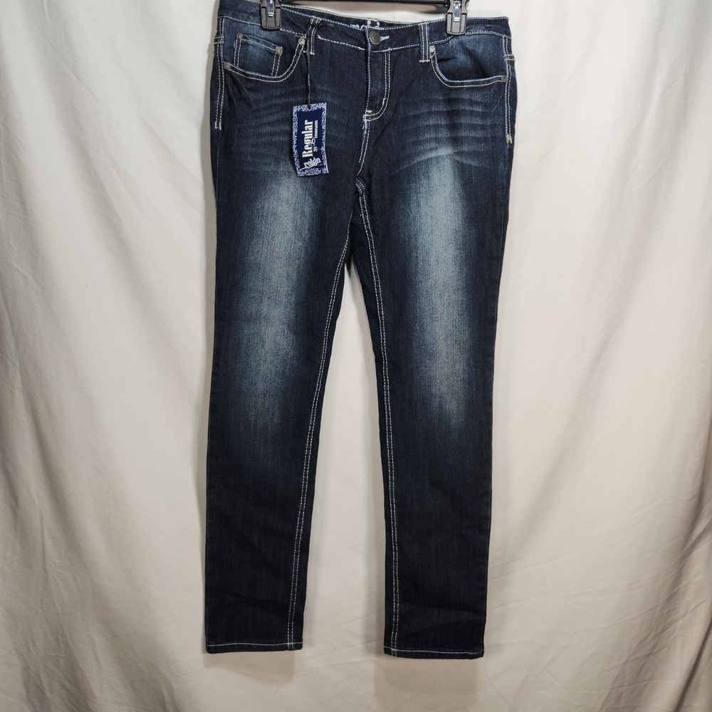 Reign Womens Jeans Sz‎ 13 Blue Low Rise Skinny Dark Wash Stretch NWT